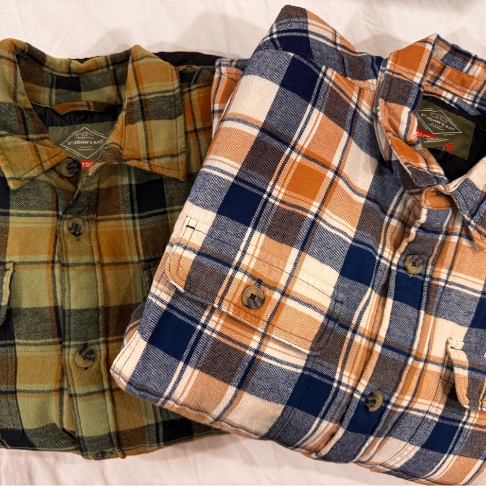 Lot of 2 St. John's Bay Outdoor Plaid Shirts Lines Mens Size Large